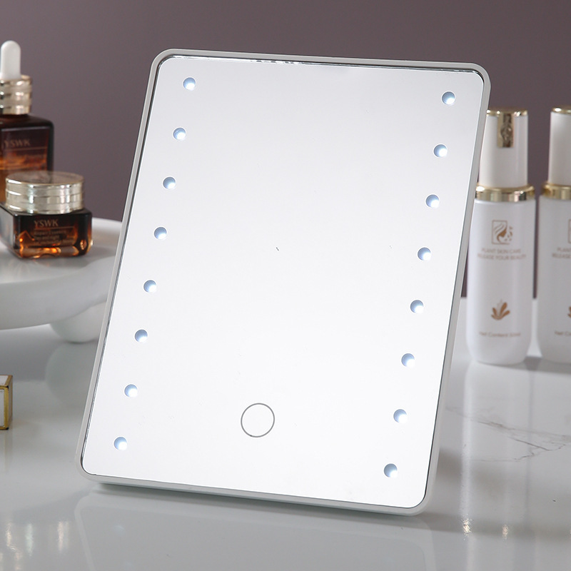 Espejo de maquillaje con luz LED de tres colores, plegable con base, espejo de tocador de escritorio, espejo de tocador con luz, espejo de princesa.