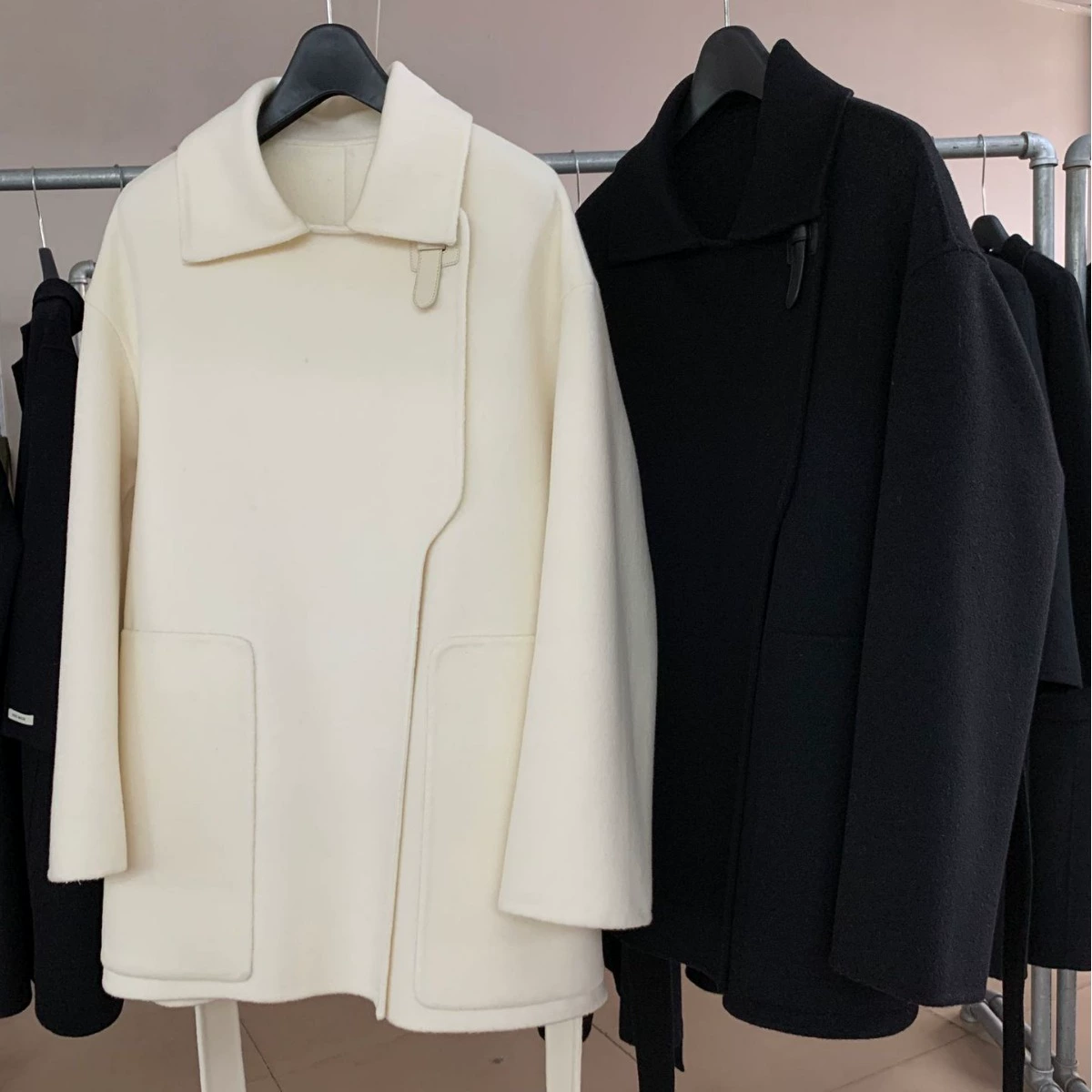 Далянь Женская одежда her белый простой темперамент стиль средней и длинной овчинной пуговицы двухсторонний кашемировый пальто из шерстяной шерсти