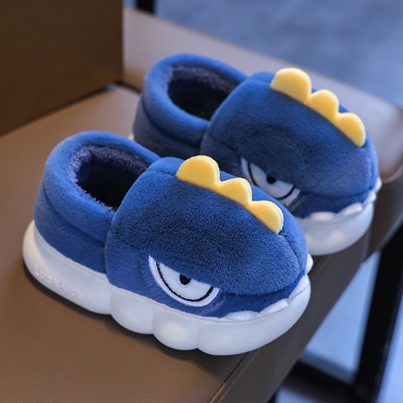 Bolsa de invierno para niños zapatos de tacones de algodón para niños dinosaurios cálidos lindos niños pequeños y medianos peludos antideslizantes zapatillas de algodón grueso
