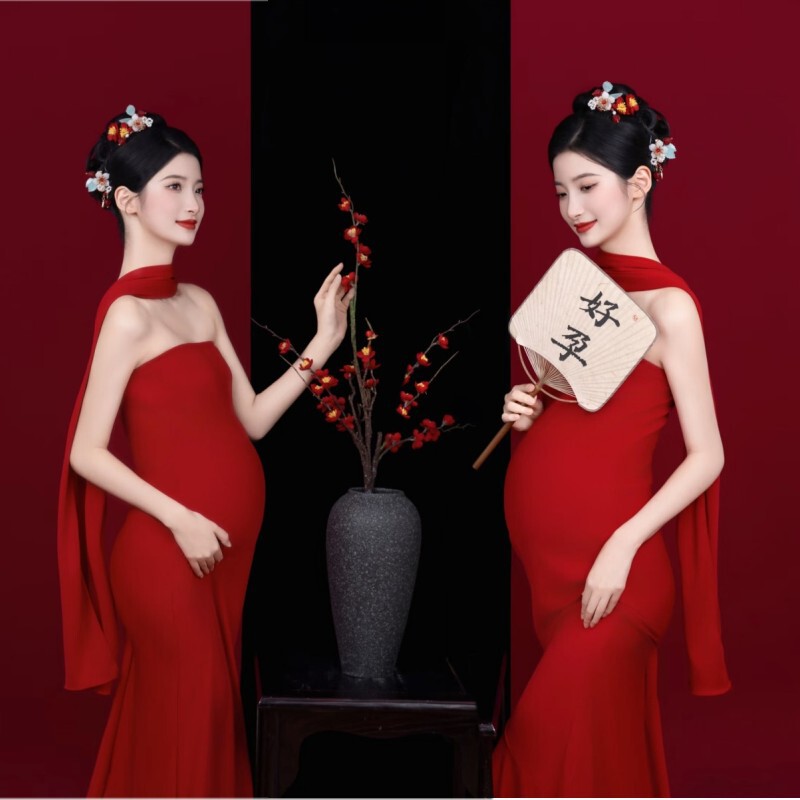 Photo Studio New Maternity Photo New Chinese Retro Red Strapless dress Mummy Art Photo Photo Photography Clothing Photo Studio New Maternity Photo New Chinese Retro Red Strapless dress Mummy Art Photo Photo Photography Clothing