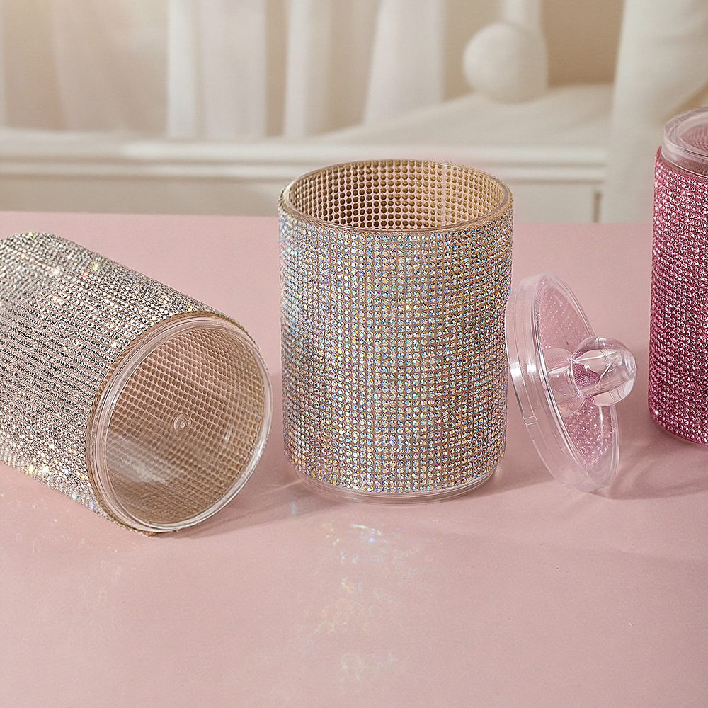 High-Looking New Diamond-Encrusted Cotton Swab Jar Storage Box Home Creative Kitchen Refrigerator with Lid and Diamond Storage Box