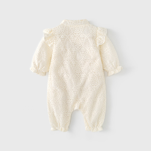 Baby Bodysuit 2024 Spring and Autumn Newborn Baby Clothes Chinese Style White Lace National Style Spring Outfit Crawling Suit