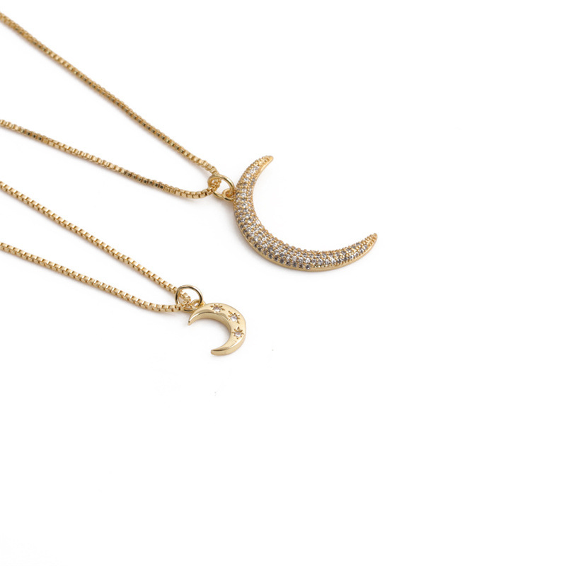 fashion simple moon star pendant gold micro-inlaid zircon necklace