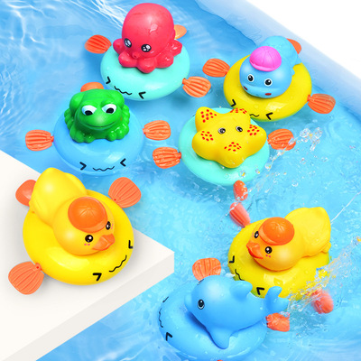 宝宝戏水鸭子喷水小海豚 洗澡塘胶夏季浴室儿童卡通动物拉线玩具