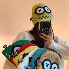 搞怪可爱针织毛线帽女秋冬季新款卡通保暖防寒毛线帽显脸小