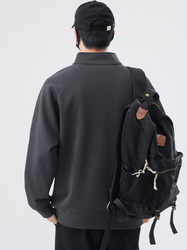 Half-zip solid color sweatshirt for men, spring and autumn 2025 winter style, loose trendy turtleneck men's thin base shirt