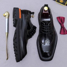 增高布洛克雕花大头皮鞋男真皮正装休闲商务英伦潮流厚底牛皮男鞋