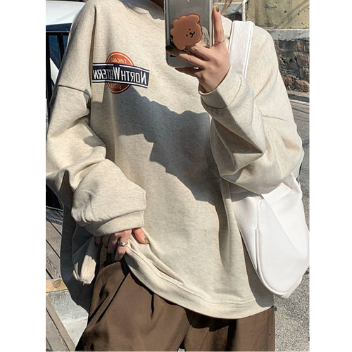Letter printed long-sleeved thin sweatshirt jacket  new autumn women's loose mid-length pullover top trendy