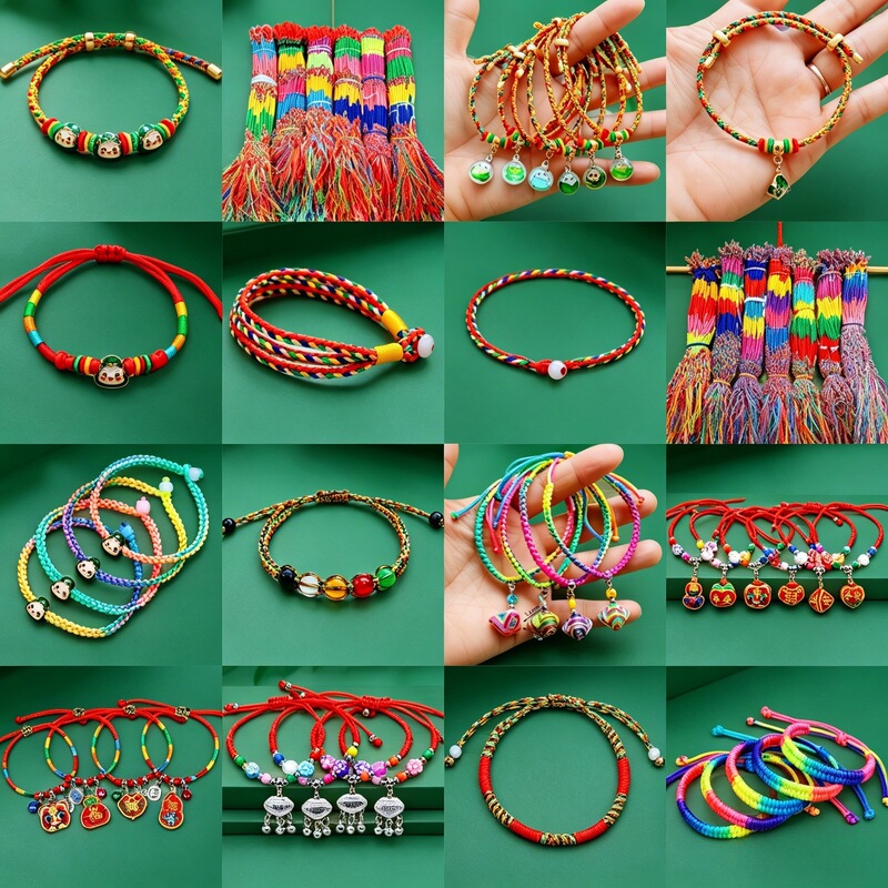 Hot-Selling Handmade Woven Sachets for Children and Adults, Tiger Zongzi Bracelets with Bells, 2026 Dragon Boat Festival Colorful String Bracelets