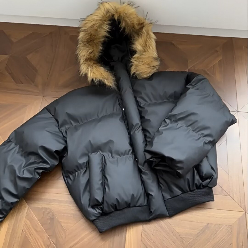 Winter Retro Removable Fur Collar Pu Leather Cotton Outwear for Men and Women American Thickeneded Warm Cotton Outwear Winter Retro Removable Fur Collar Pu Leather Cotton Outwear for Men and Women American Thickeneded Warm Cotton Outwear