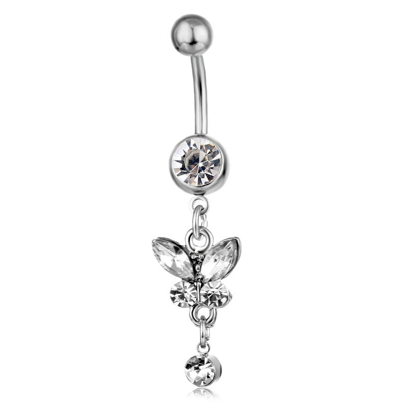 Belly Button Piercing Barbell, Surgical Steel, 5 mm Ring with 1.6×11 mm Curved Bar, Colored Stones