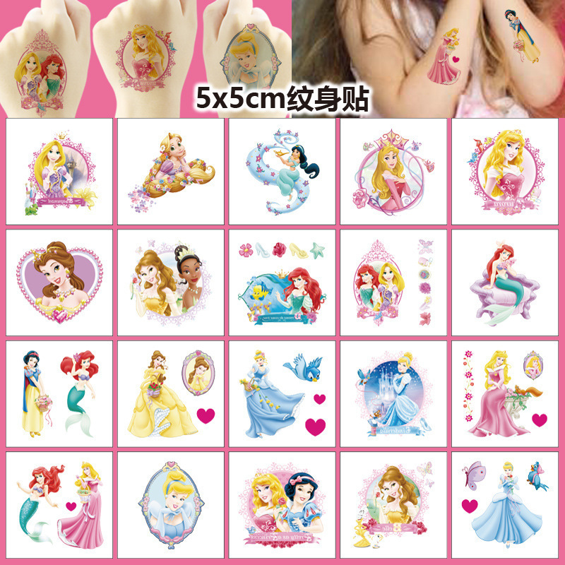 5X5Cm Cute Princess Tattoo Stickers 20 Sheets Cartoon Tattoo Stickers Water Transfer Disposable Tattoos Birthday Party