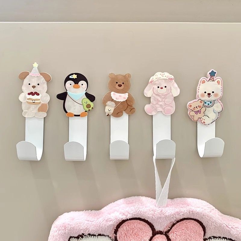 可爱卡通粘钩壁挂式免打孔钥匙衣服挂钩ins风可爱动物卫生间挂钩|undefined