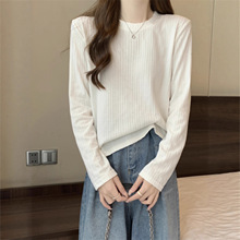 大码女装胖MM新款韩版2025圆领纯色T恤秋季内搭打底衫温柔风上衣