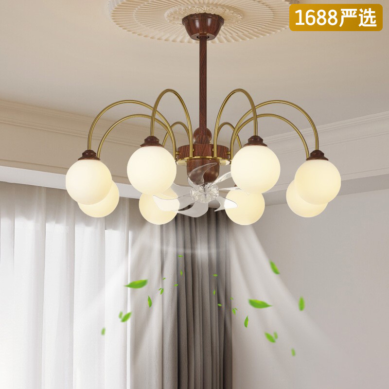 [Seleccionado cuidadosamente] Lámpara de ventilador colgante Lámpara de frijol mágico retro americano Estilo antiguo Lámpara de ventilador de viento grande con grano de madera de nogal retro