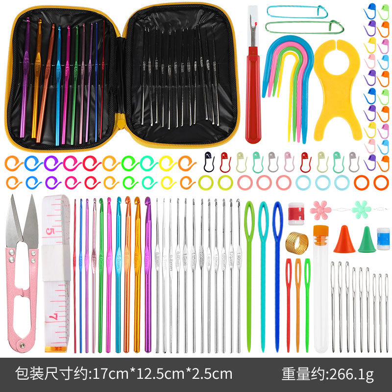 Nuevo juego de crochet de metal, juego de crochet de lana de alúmina de color, juego de gancho de múltiples piezas de herramienta tejida