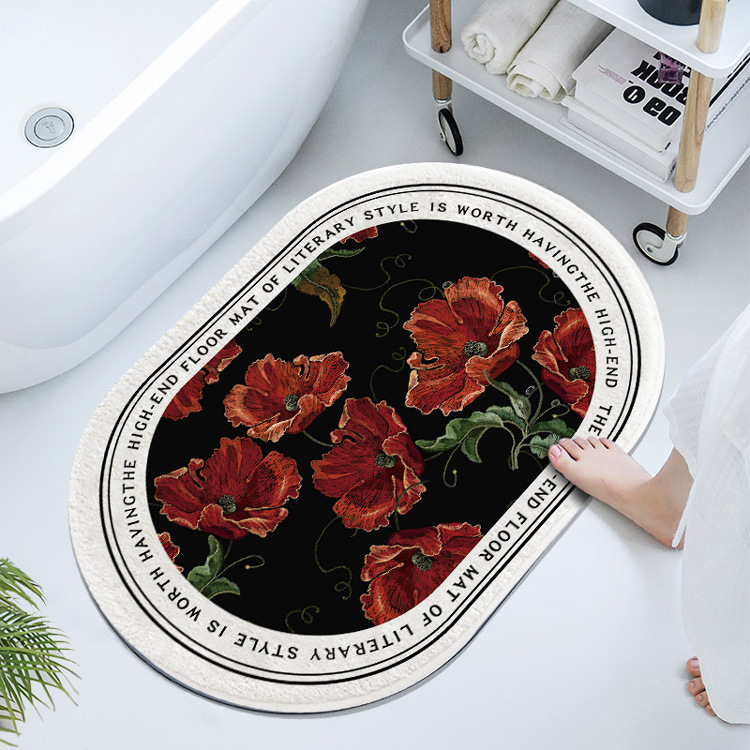Francés retro oval barro de diatomeas estera suave baño Baño absorbente piso estera antideslizante estera del pie estera de la puerta de secado rápido