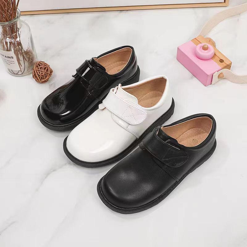 Boys black small leather shoes soft bott...