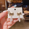 Silver needle, long fashionable earrings with bow, silver 925 sample, Korean style, diamond encrusted, internet celebrity, city style, simple and elegant design