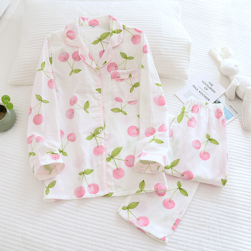 LHホワイトチェリーガーゼパジャマセット