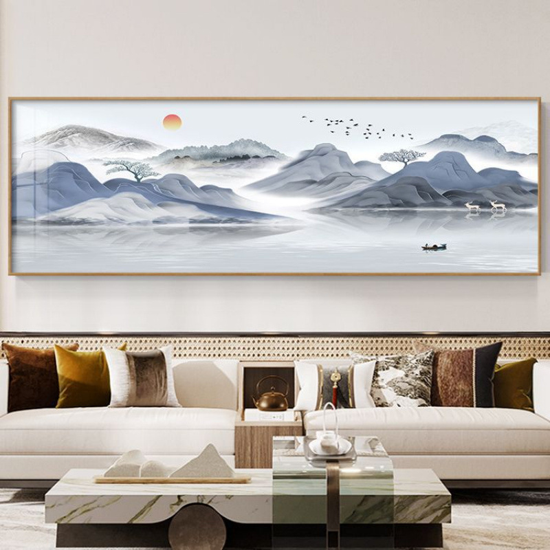 沙发办公室中式图新装饰画背景墙壁画客厅书房山水画千里挂画江山|undefined