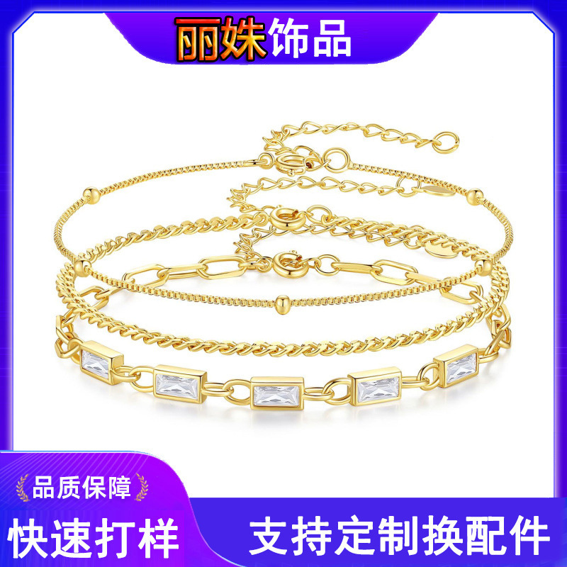 Amazon New Simple Birthstone Xiaomi Beads Stacked Birthstone Stainless Steel Square Zircon Bracelet
