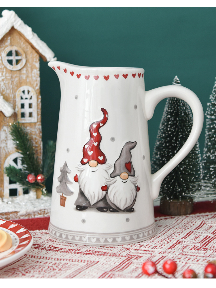 Christmas cold water kettle set Nordic large capacity ceramic cold water kettle without cover with handle embossed household drinkware_voghion.com