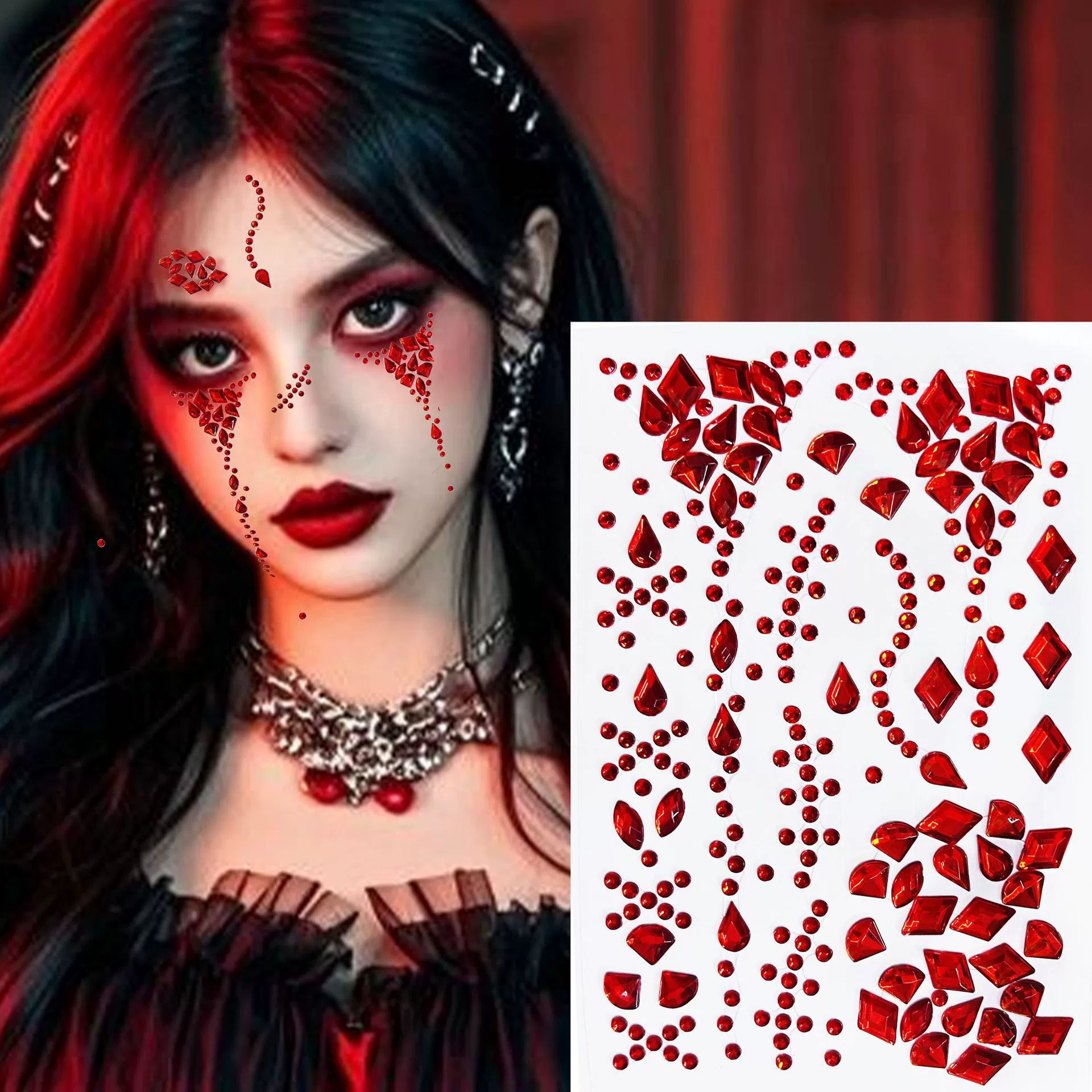 Праздничный Хэллоуин макияж кос stickers с алмазами, поддельные шрамы, татуировки на концерте, наклейки на лицо, аксессуары, горная корень сломанные алмазы, кровь и слезы алмазы