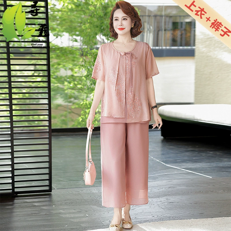 Свободная летняя одежда для мам среднего возраста больших размеров для женщин, модная женская одежда больших размеров для женщин среднего и пожилого возраста, шифоновая женская летняя одежда