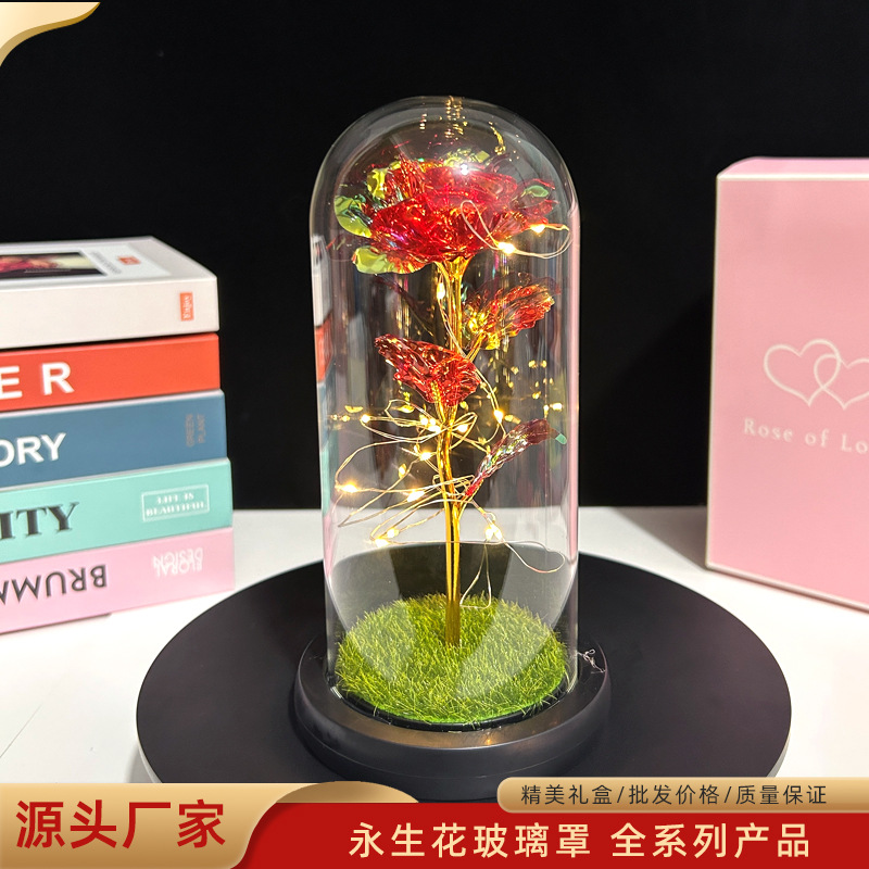 Lámpara de Cristal con Rosa Preservada, Regalo para el Día de San Valentín Chino, 520, Producto Terminado al por Mayor, Adorno Creativo para Regalo Pequeño