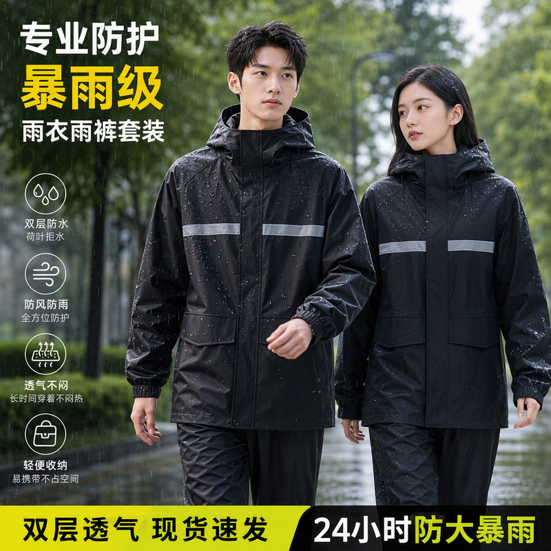 Raincoat and Rain Pants Set for Men and Women, Suitable for Electric Bike Riding, Full-Body Protection Against Heavy Rain, Wholesale for Businesses and Supermarkets