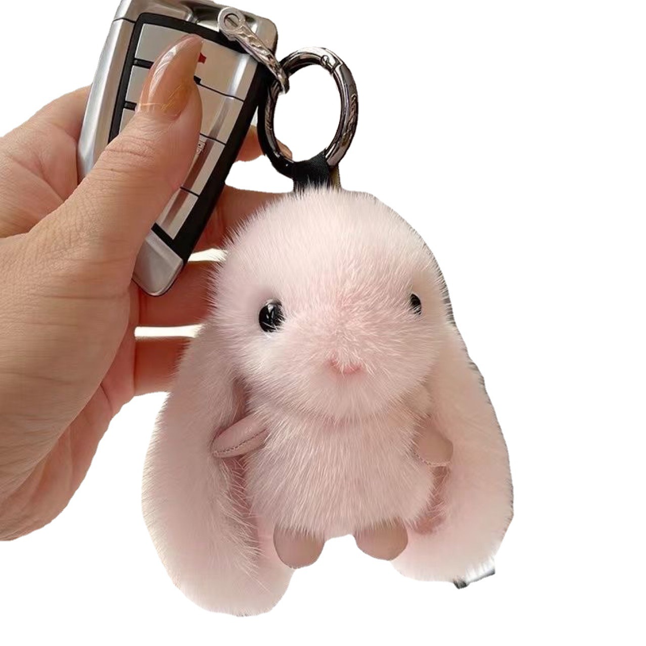 Lindo conejo de peluche de visón de lujo colgante de alta gama Regalo de Cumpleaños mujer Red roja sobre bolsa colgante coche llavero Masculino