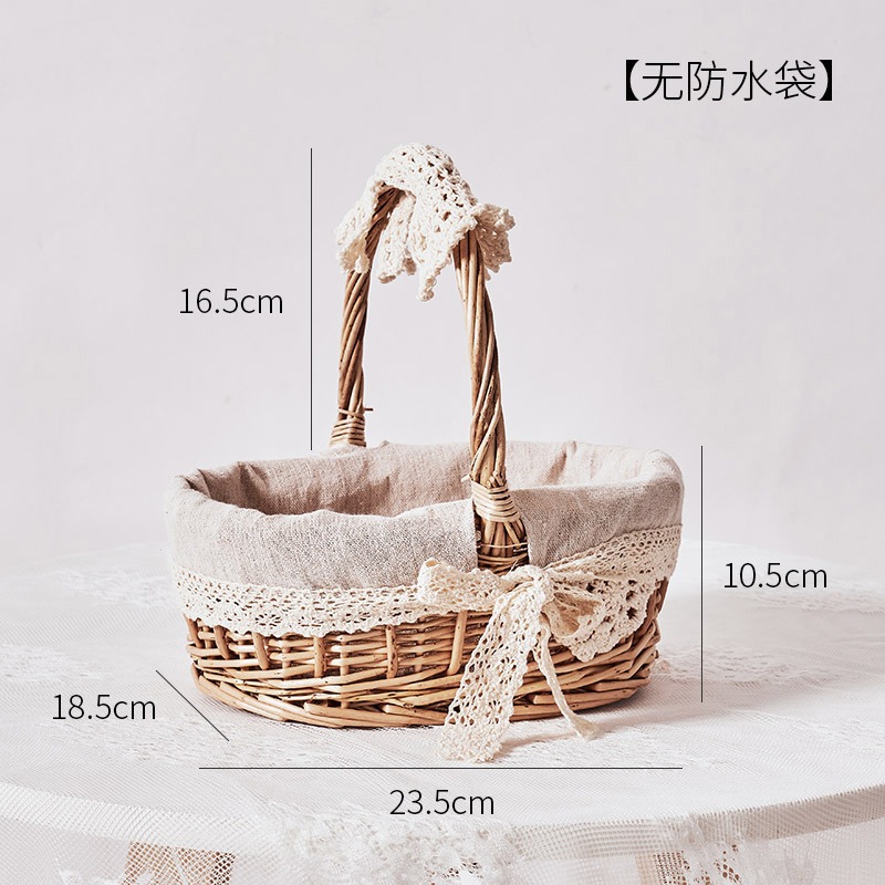 Cesta de flores con asa de encaje, cesta de bambú tejida para floristas, embalaje DIY, pequeña cesta de bambú para ramos y flores secas.
