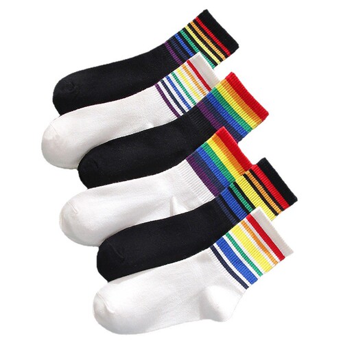 Rainbow socks for women middle tube socks summer thin sports socks piled socks ins trendy cotton socks autumn and winter wholesale women