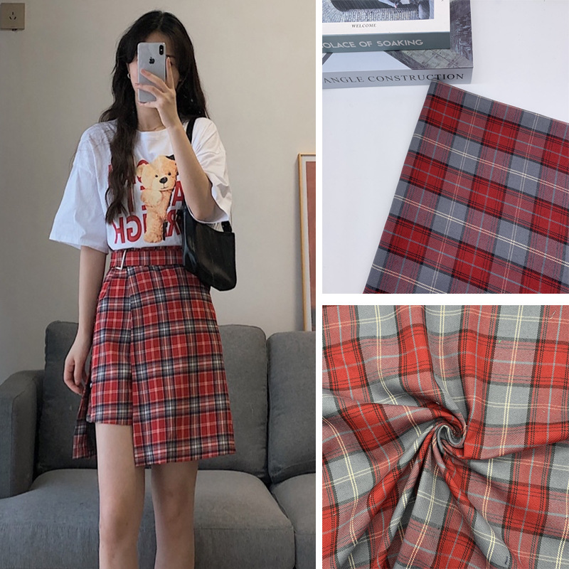 色织斜纹弹力格子布校服园服领结领花半身裙格子面料苏格兰风格子
