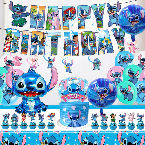 Interstellar Studios Stitch Theme Birthday Party Kit Latex Balloons Banner Bunting Cake Topper Kit