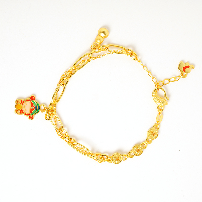 Nuevo oro de arena esmalte de color vietnamita pequeño dios de la fortuna monedas felicidad pulsera de calabaza mujer lujo ligero de alta calidad joyería fuente