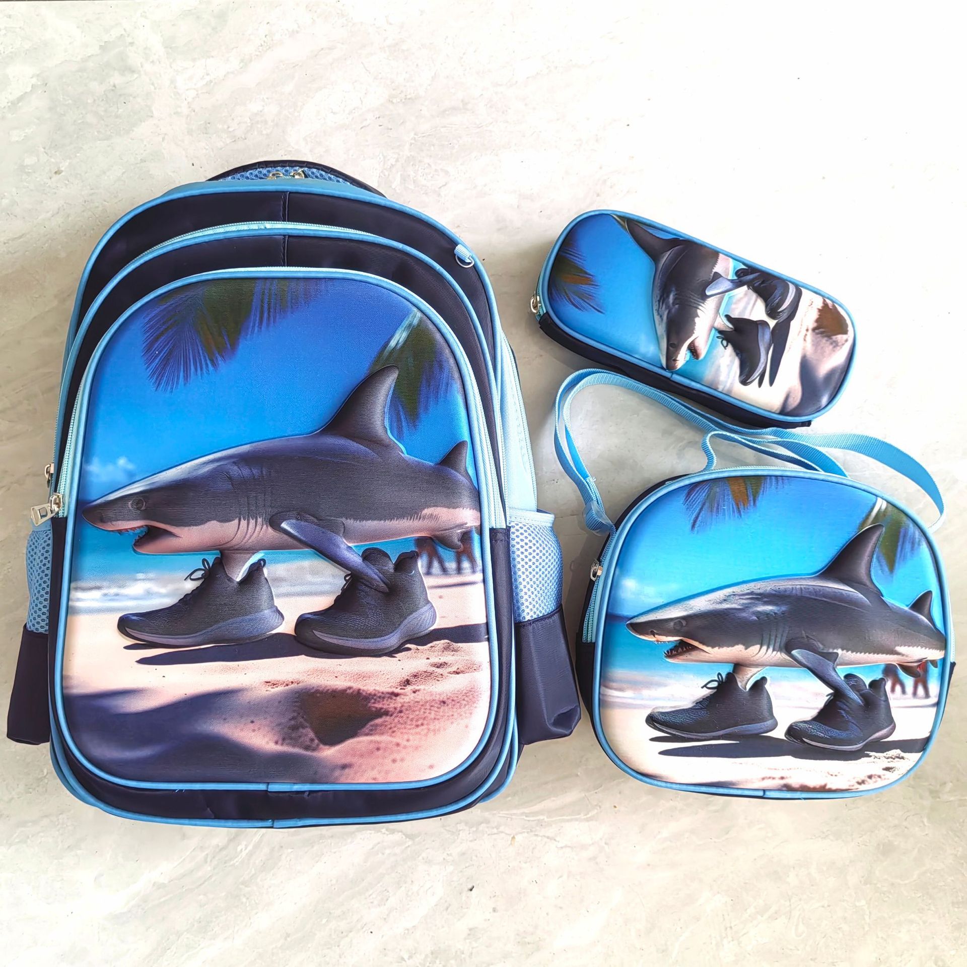 Mochila Naike Shark + Bolsa de Almuerzo + Estuche para Lápices
