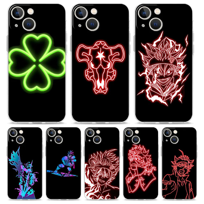 For iPhone15 foreign trade new black clover neon phone case For iPhone15 foreign trade new black clover neon phone case