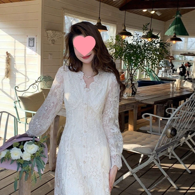 French-style beautiful long-sleeved dress for women, elegant petite fairy dress, gentle style, 2026 new slimming long dress French-style beautiful long-sleeved dress for women, elegant petite fairy dress, gentle style, 2026 new slimming long dress