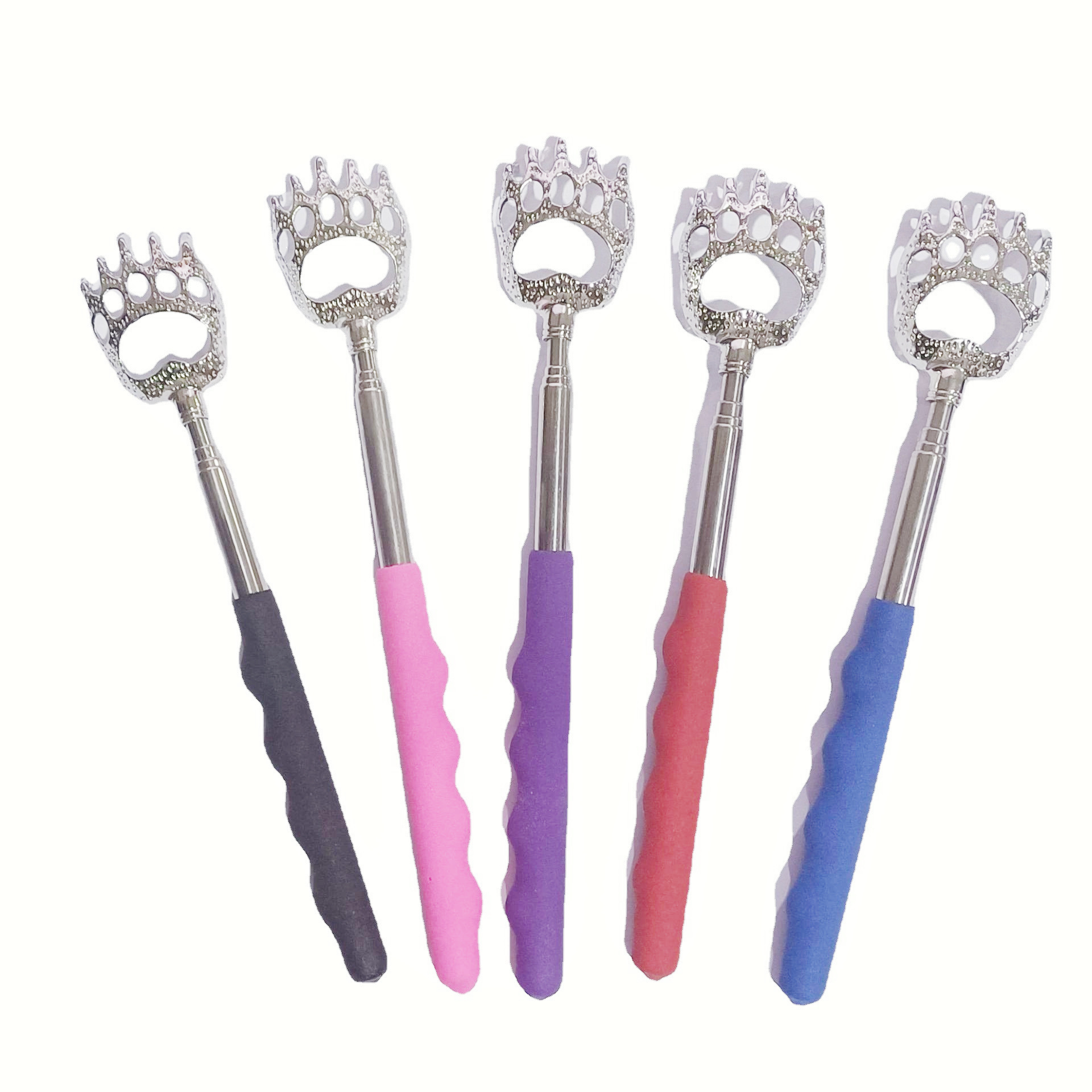 Acero inoxidable de cuatro secciones retráctil oso garra cosquillas metal cosquillas Rake scratcher trasero no pida la música del anciano cosquillas al por mayor