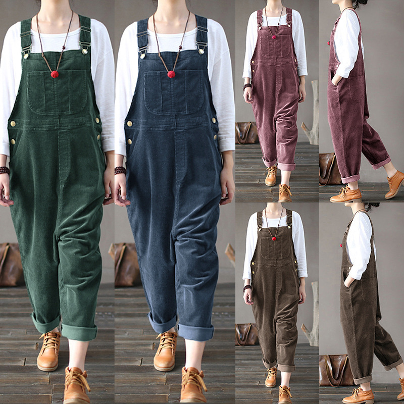 Cross-Border Amazon Bestsellers Ebay Aliexpress Wish Corduroy Popular Solid Color Casual Long Overalls