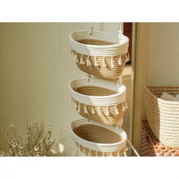 Specialized for Export, Wall-Mounted Storage Basket, Three-Layer Wall-Mounted Dormitory Room Storage Rack, Cotton Thread Woven Door-Back Storage Basket