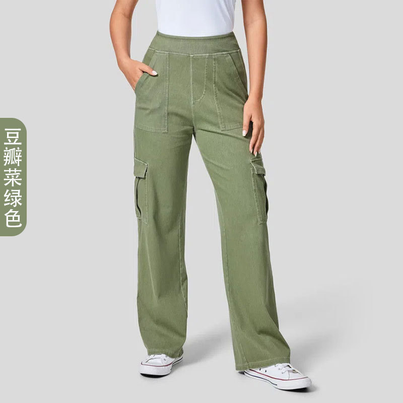 Europa y los Estados Unidos transfronterizos nuevos pantalones denim de color grande para mujeres para aumentar el peso de los bolsillos de los pantalones de trabajo deportivos casuales