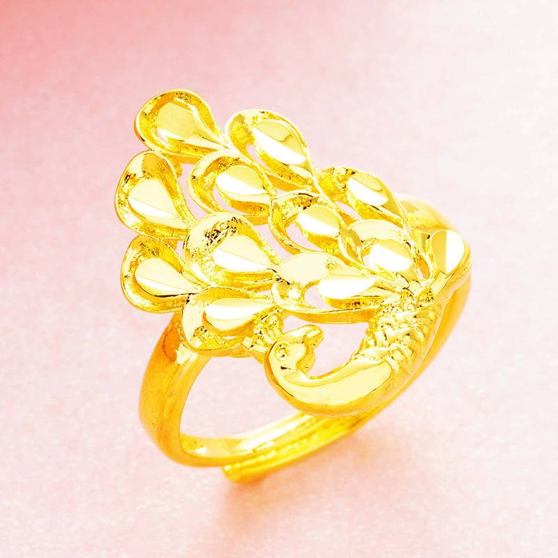 Вьетнамский песочный золотой павлин открыть женское кольцо медные позолоченные украшения корейская мода европейская валюта полые кольца венок оптом