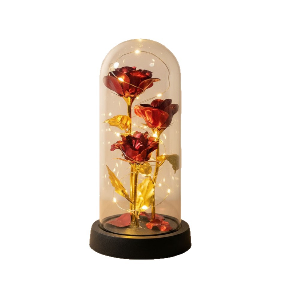 3 flores doradas de flores eternas del Día de la Madre, regalos del Día de San Valentín, flores de decoración, regalos de Navidad transfronterizos