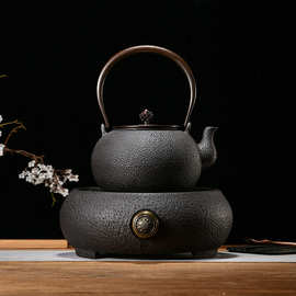 浮雕无涂层蜡模素纹老铁壶提梁烧水茶壶电陶炉礼盒套装铸铁礼盒装