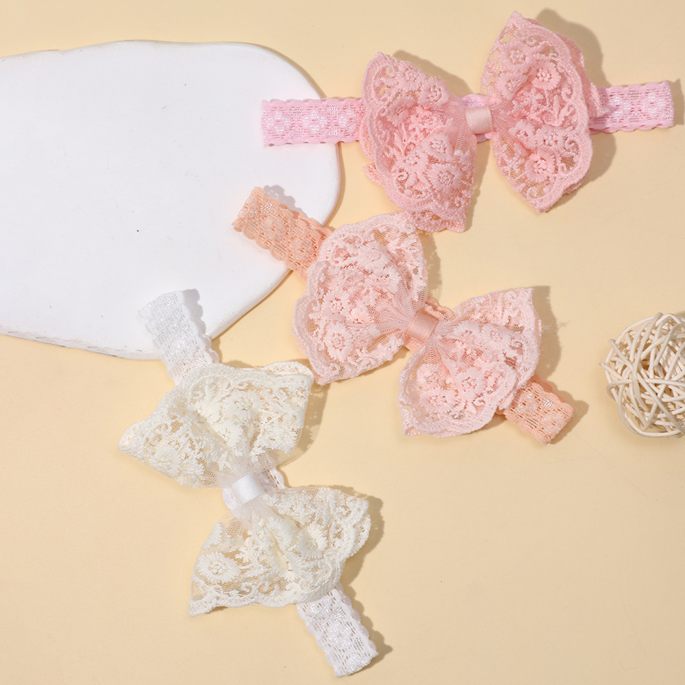 Nuovi accessori per capelli per bambini Europa e Stati Uniti vendita calda fascia per capelli con fiocco in pizzo per bambini fascia elastica per bambini all'ingrosso_voghion.com