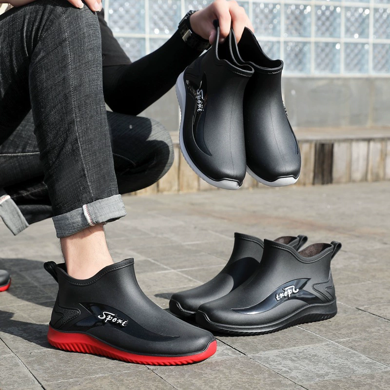 Дождевая обувь мужская мода нескользящая и износостойкая водная обувь на открытом воздухе рыболовная обувь автомойка кухня рабочая резиновая обувь мужские короткие дождевые сапоги