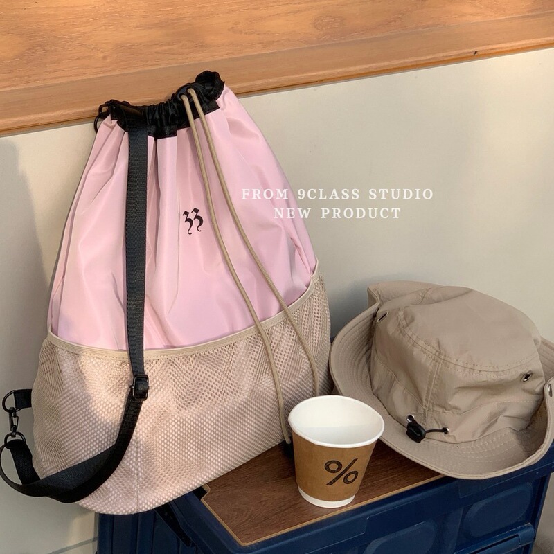 9class EnergeticGirl blogger with outdoor functional wind backpack large capacity drawstring schoolbag